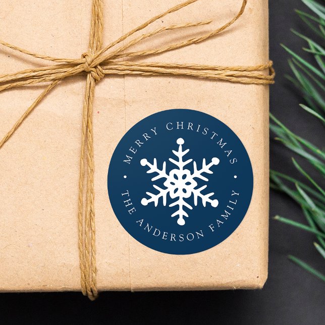 Moderne Snowflake Navy Holiday Sticker (Von Creator hochgeladen)