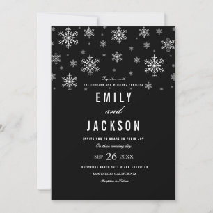 Moderne Snowflake Schwarz & Weiß Hochzeit Einladun Einladung