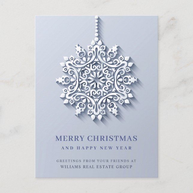 Moderne Snowflake Weihnachten Firmengrüße Postkarte (Vorderseite)