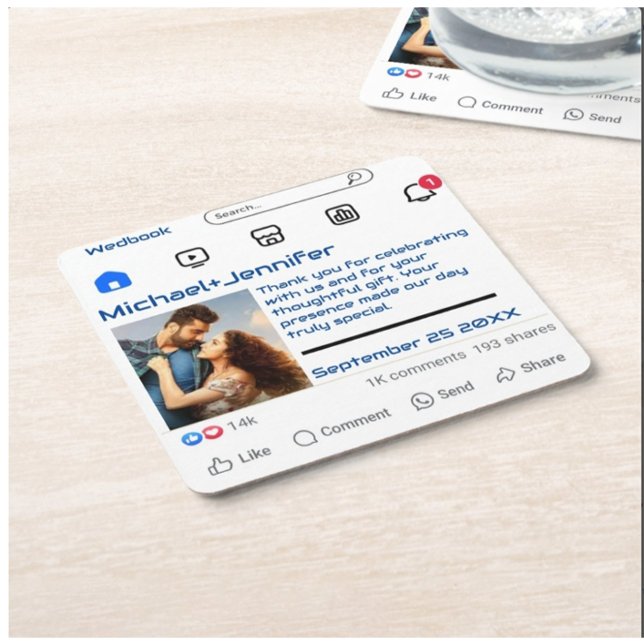 Moderne Social Media Custom Message Gastgeschenk H Rechteckiger Pappuntersetzer (Von Creator hochgeladen)