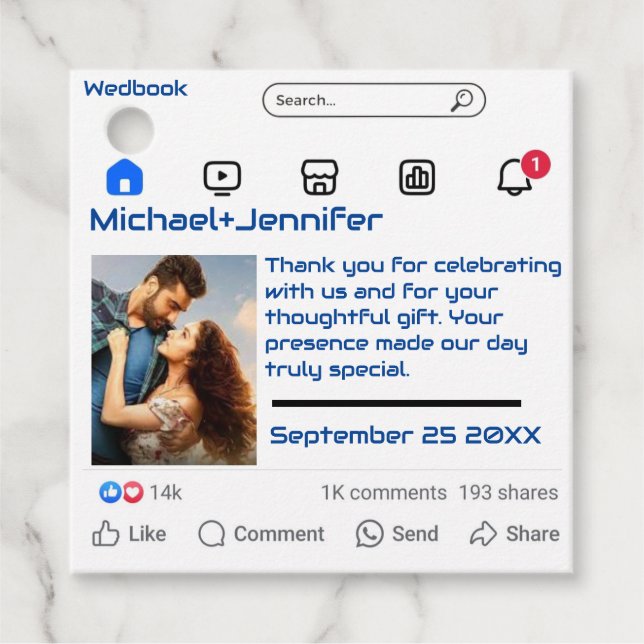Moderne Social Media Custom Message Wedding Geschenkanhänger (Vorderseite)