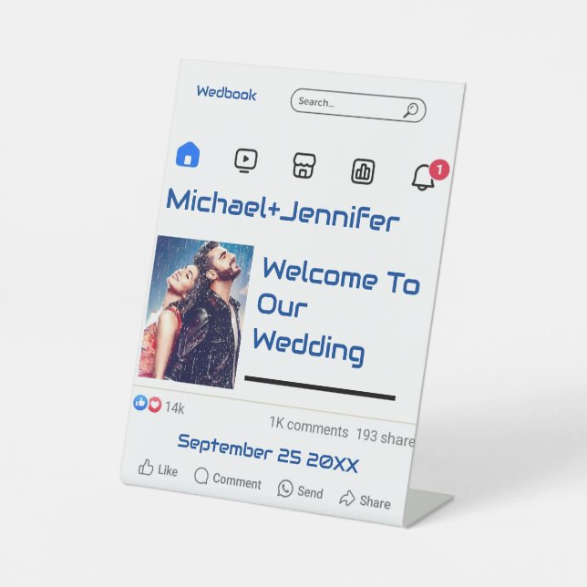 Moderne Social Media Custom Message Wedding Sockelschild (Vorderseite)