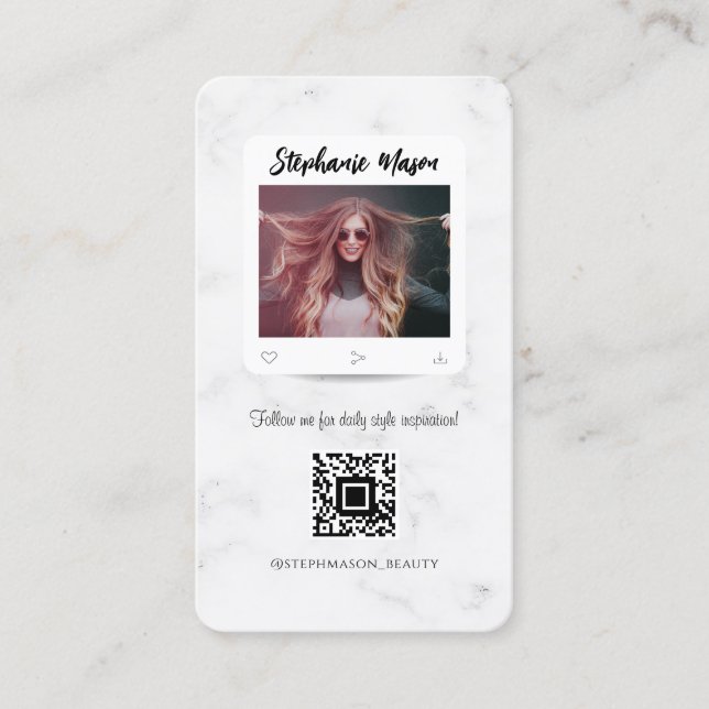 Moderne Social Media Influencer Beauty Marble Visitenkarte (Vorderseite)