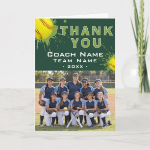 Moderne Softball-Mannschaftsfoto Coach Dankeskarte