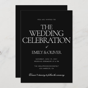 Moderne Solid Black Elegante Custom Wedding Einladung