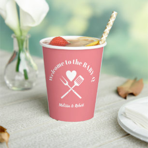 Moderne Solid Pink BABY-Q Baby Shower GRILLEN Pappbecher