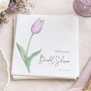 Moderne Solo-Hochzeitsdusche Tulpen-Lunch im lila Serviette
