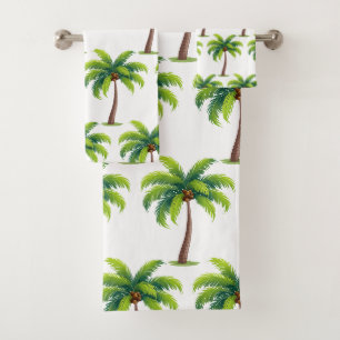 Moderne Sommer Botanische Palme Bäume auf Weiß Badhandtuch Set