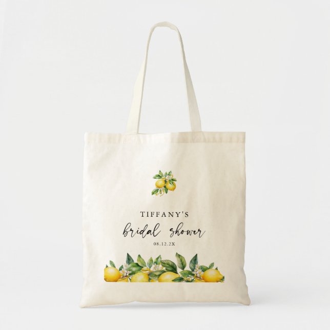 Moderne Sommer Lemon Citrus Bridal Dusche Tragetasche (Vorne)