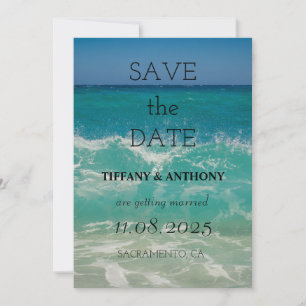 Moderne Sommer-Ozean-Strandhochzeit Save The Date