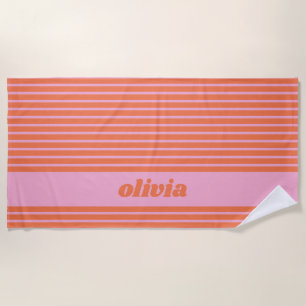 Moderne Sommer-Rosa-Orange-Gestreift Personalisier Strandtuch