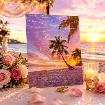 Moderne Sommer Sunset String Lights Beach Hochzeit