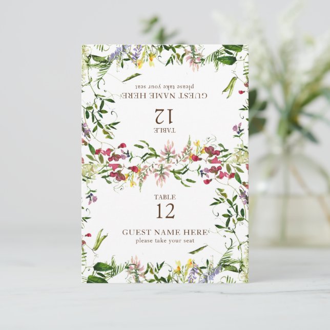 Moderne Sommer-Wildblume Hochzeitsfeier Platzkarte RSVP Karte (Stehend Vorderseite)
