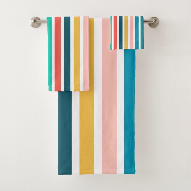 Moderne sommerfarbene vertikale Streifen Badhandtuch Set (Insitu)