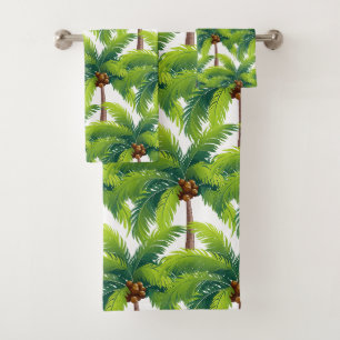 Moderne sommerliche botanische Palmwedel auf Weiß Badhandtuch Set
