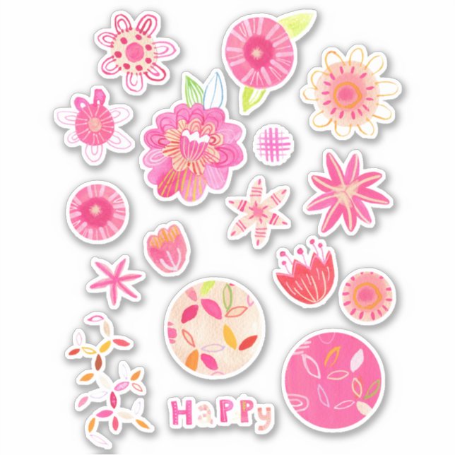 Moderne SommerWasserfarben-Blume und Blüten Aufkleber (Vorderseite)