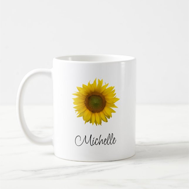 Moderne Sonnenblume Rustikale Blüte Kaffeetasse (Links)