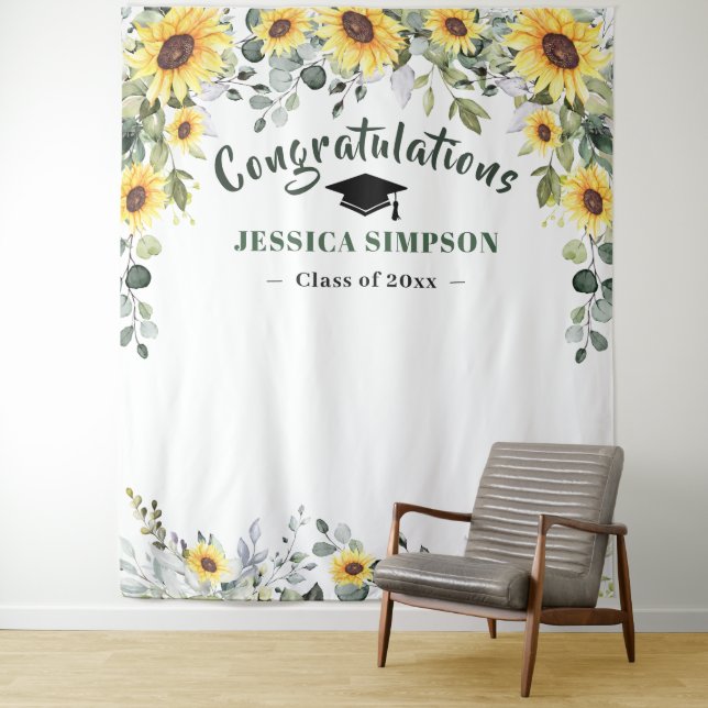 Moderne Sonnenblumen Eucalyptus Foto Grad Hintergr Wandteppich (Beispiel)