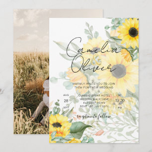 Moderne Sonnenblumen Foto Hochzeit Einladung