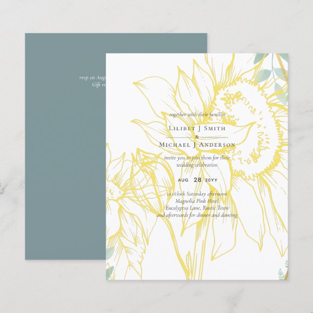 Moderne Sonnenblumen Grüne Sage Gold Hochzeit (Vorne/Hinten)