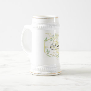 Moderne Sonnenblumen Grüne Sage Gold Hochzeit Bierglas