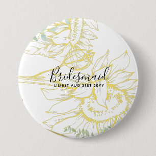 Moderne Sonnenblumen Grüne Sage Gold Hochzeit Button