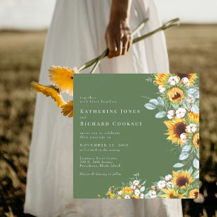 Moderne Sonnenblumen Grüner Quadrat Hochzeit ohne Einladung