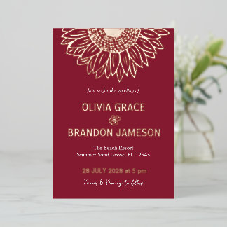 Moderne Sonnenblumen-Hochzeit Mocha Rose Gold Folieneinladung