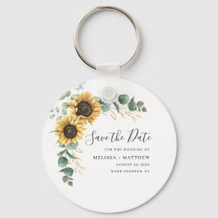 Moderne Sonnenblumen-Hochzeit retten das Datum, an Schlüsselanhänger