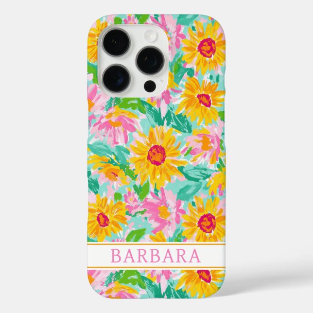 Moderne Sonnenblumen-Malerei mit Monogramm iPhone 16 Pro Hülle (Rückseite)