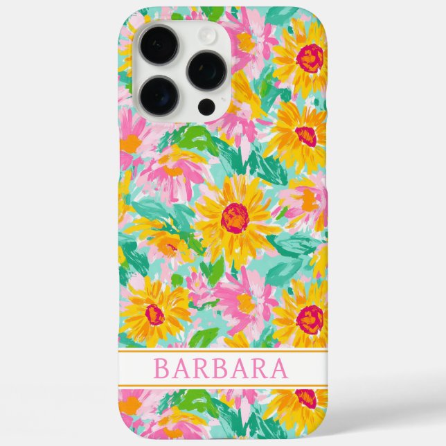 Moderne Sonnenblumen-Malerei monogrammiert iPhone 16 Pro Max Hülle (Rückseite)