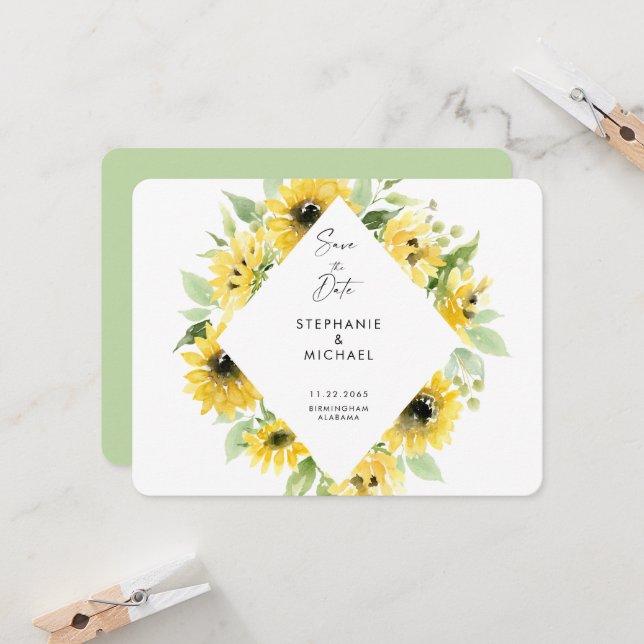 Moderne Sonnenblumen Spray Wedding retten das Datu (Vorderseite/Rückseite Beispiel)
