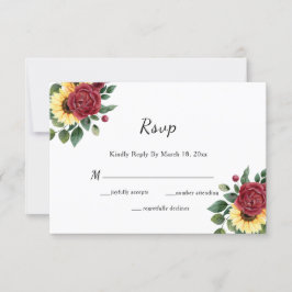 Moderne Sonnenblumen und Rose RSVP Karte