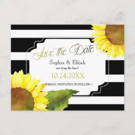 Moderne Sonnenblumen und Streifen beim Hochzeitsta Ankündigungspostkarte