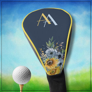 Moderne Sonnenblumenblume-Monogramm Golf Headcover