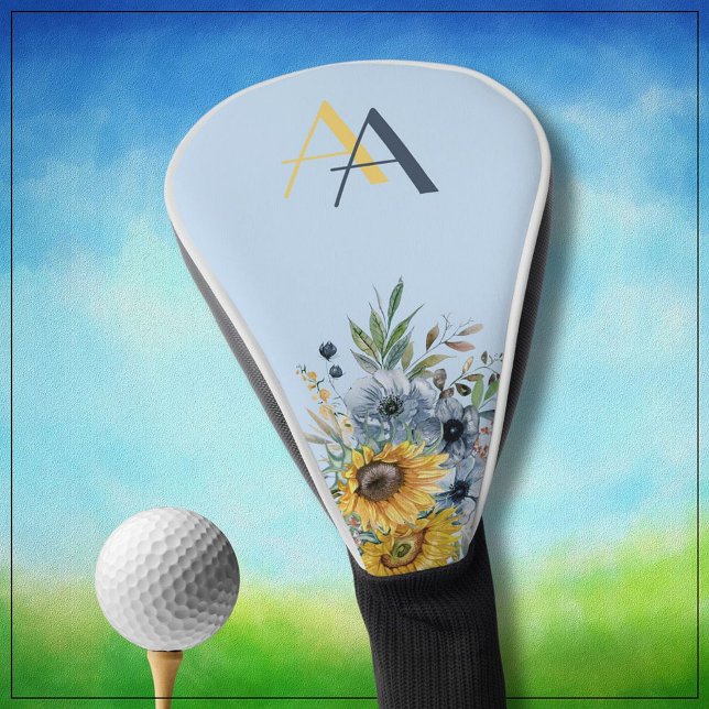 Moderne Sonnenblumenblume-Monogramm Golf Headcover (Von Creator hochgeladen)