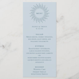 Moderne Sonnenburst Pastel Blue Wedding Menükarte