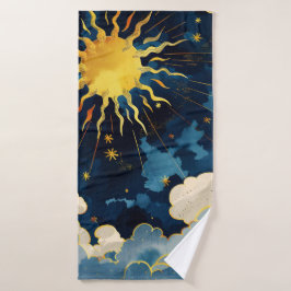 Moderne Sonnenstrahlen und blaue Wolken Badehandtuch