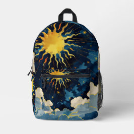 Moderne Sonnenstrahlen und blaue Wolken Bedruckter Rucksack