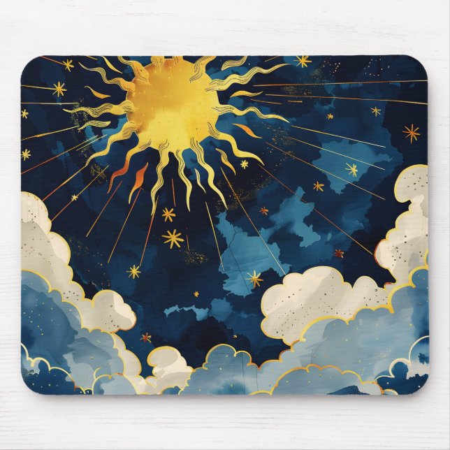 Moderne Sonnenstrahlen und blaue Wolken Mousepad (Vorne)