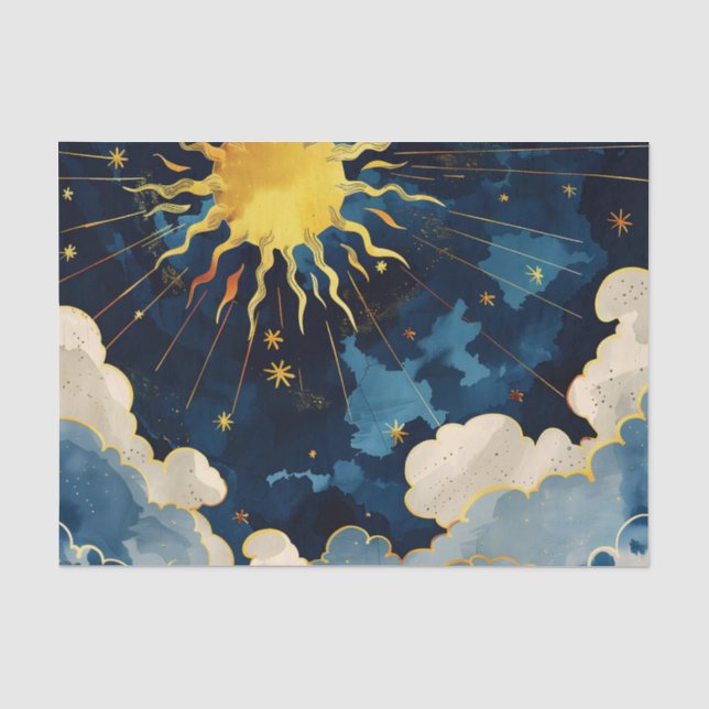 Moderne Sonnenstrahlen und blaue Wolken Seidenpapier (Vorderseite)