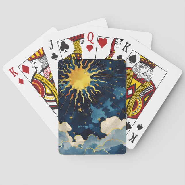 Moderne Sonnenstrahlen und blaue Wolken Spielkarten (Rückseite)