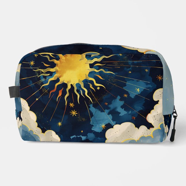 Moderne Sonnenstrahlen und blaue Wolken Waschbeutel (Vorderseite)