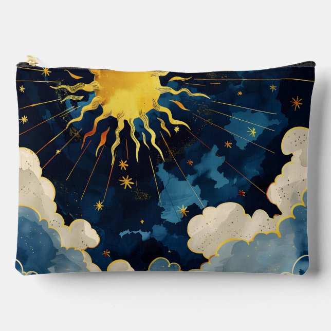 Moderne Sonnenstrahlen und blaue Wolken Zubehörtasche (Vorderseite)