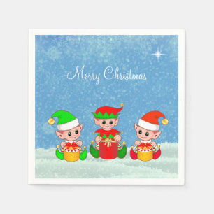 Moderne, sonnige Niedliche Weihnachtself-Buddies Serviette