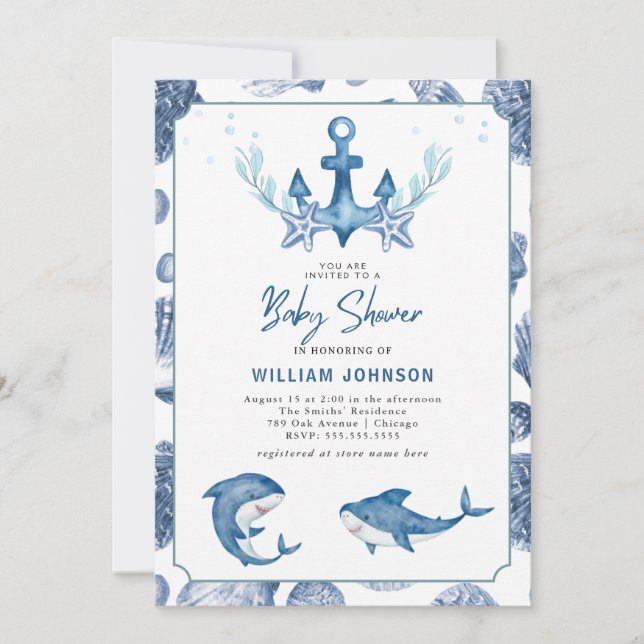 Moderne sous le Baby shower de mer Invitation (Devant)