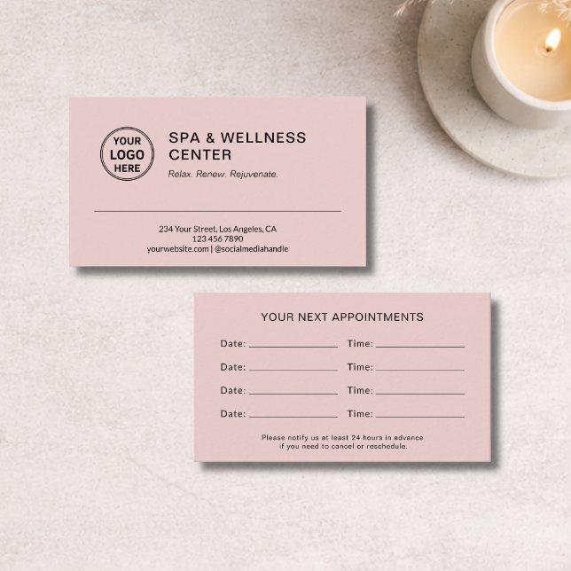 Moderne Spa-Wellness Rosa Terminkarte (Modern Spa Wellness Pink Appointment Card)