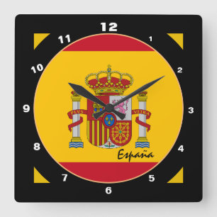 Moderne Spanische Flagge & Spanien trendige Zuhaus Quadratische Wanduhr