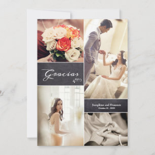 Moderne spanische Schrift-Fotocollage-Hochzeit Dankeskarte