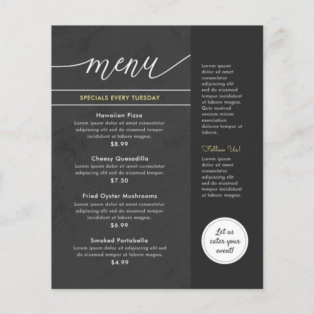 Moderne Speisekarte des Marble Gray Restaurant Flyer (Vorne)